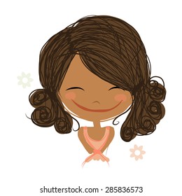 Cute girl smiling, sketch for your design, vector illustration