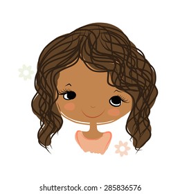 Cute girl smiling, sketch for your design, vector illustration