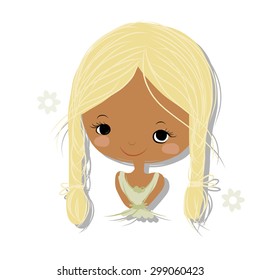 Cute girl smiling, sketch for your design, vector illustration