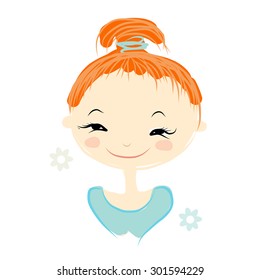 Cute girl smiling, sketch for your design, vector illustration