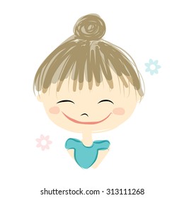 Cute girl smiling, sketch for your design, vector illustration