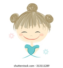 Cute girl smiling, sketch for your design, vector illustration