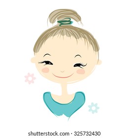 Cute girl smiling, sketch for your design, vector illustration