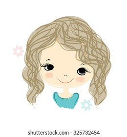 Cute girl smiling, sketch for your design, vector illustration