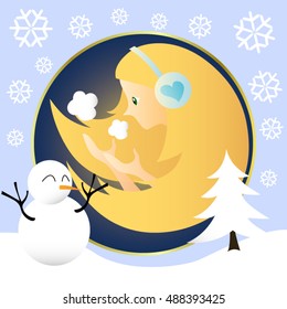 Cute girl in snow theme ,Vector illustration.