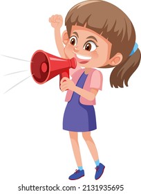 Cute girl speaking loud  illustration