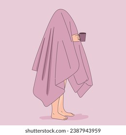 A cute girl is standing with a cup of coffee