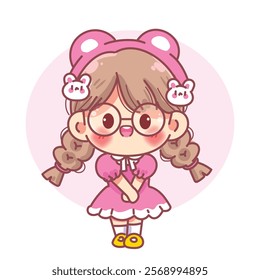 Cute girl of a girl standing neatly character cartoon Vector