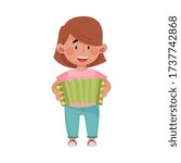Cute Girl Standing and Playing Harmonica Vector Illustration