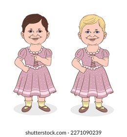 Cute girl in standing pose vector illustration.