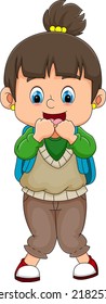 The cute girl is standing and very happy to see something of illustration