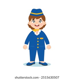 Cute girl stewardess. Professions. Vector illustration in flat cartoon style