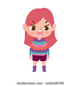 cute girl with striped sweater and expression facial vector illustration