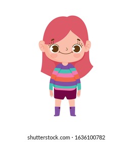 cute girl with striped sweater and expression facial vector illustration