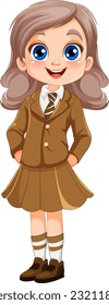 Cute girl student cartoon character in school uniform illustration