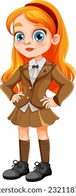 Cute girl student cartoon character in school uniform illustration