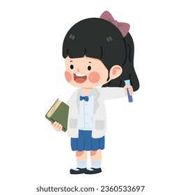 Cute girl student  lab kid in white