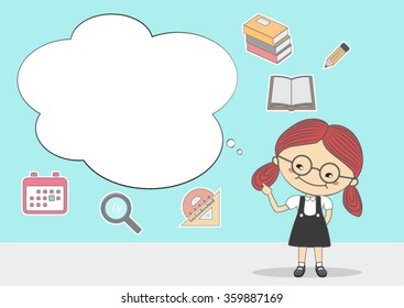 cute girl student thinking about education