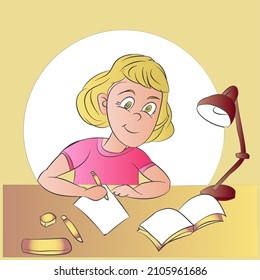 Cute Girl Studying Cartoon Character Vector Illustration