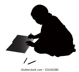 cute girl studying silhouette vector