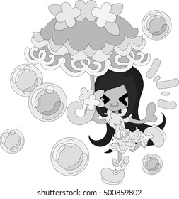 The cute girl with a stylish umbrella