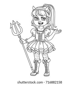 Cute girl in succubus costume outlined for coloring page