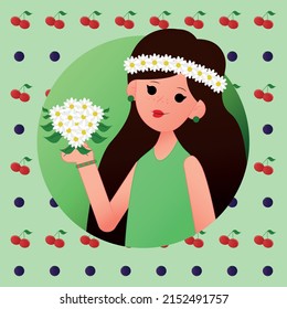 Cute girl in summer clothes. Summer. Vector.