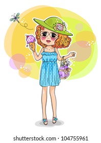 cute girl in summer dress holding an ice cream (JPEG version available in my gallery)