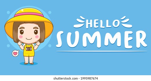 cute girl with summer greeting banner