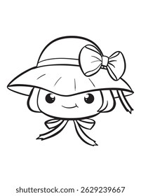 Cute Girl in Summer Hat - Kawaii Coloring Page