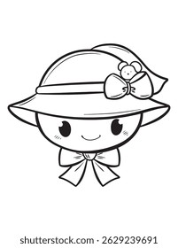 Cute Girl in Summer Hat - Kawaii Coloring Page