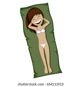 A cute girl is sunbathing (summertime illustration)