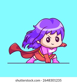 Cute Girl Super Hero Ilustração de Ícone de Vetor de Desenho Animado. Ícone De Feriado De Pessoas Conceito Isolado Vetor Premium. Estilo de Desenho Animado Plano