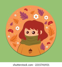 Cute girl surrounded by fall leaves Autumn paper art Vector