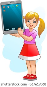 Cute girl with a tablet, vector
