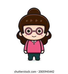Cute girl teacher character cartoon vector icon illustration. Design isolated on white. Flat cartoon style.