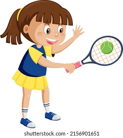 Cute girl tennis player cartoon illustration