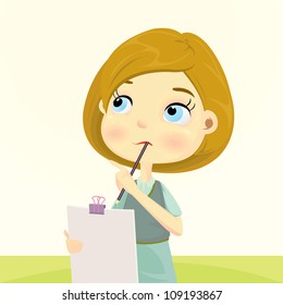 Cute girl is thinking