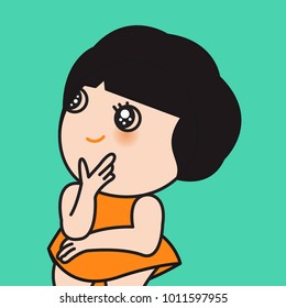Cute Girl Thinking And Looking Up With Her Sparkling Eyes Concept Card Character illustration