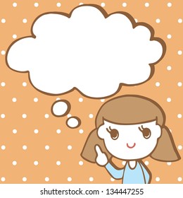 Cute Girl Thinking With White Bubble For Your Text, Cartoon Illustration
