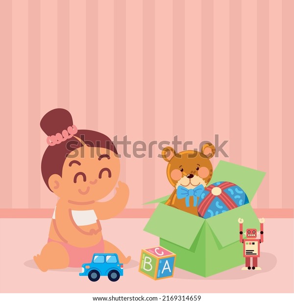 cute girl with toys box,\
design