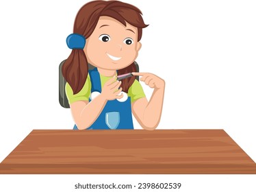 Cute girl trimming her nails vector illustration