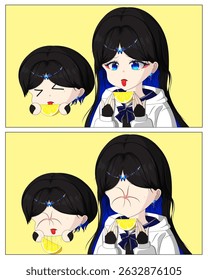 Cute Girl Trying Lemon for the First Time.Japanese Manga Style