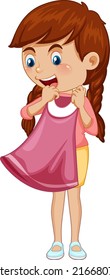 Cute girl trying on a dress illustration