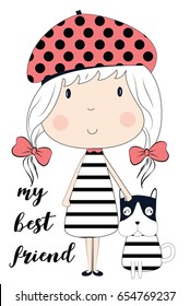 Cute girl t-shirt design with slogan. Vector illustration design for fashion fabrics, textile graphics, prints.	