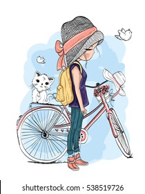 cute girl / t-shirt print / book illustrations for children