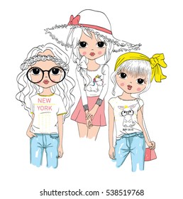 cute girl / t-shirt print / book illustrations for children