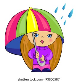 cute girl with umbrella. cartoon kid isolated on white background