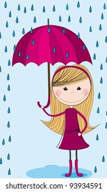 Cute Girl Rain Umbrella Vector Illustration Stock Vector (Royalty Free ...