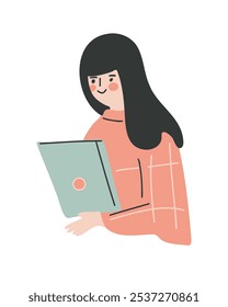 Cute girl using a tablet, calm and cozy setting